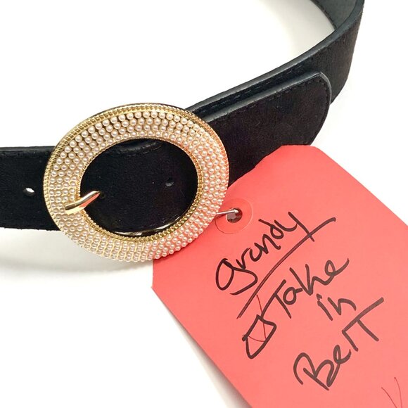 Black Waist belt with pearl like accents in Buckle - Picture 5 of 5